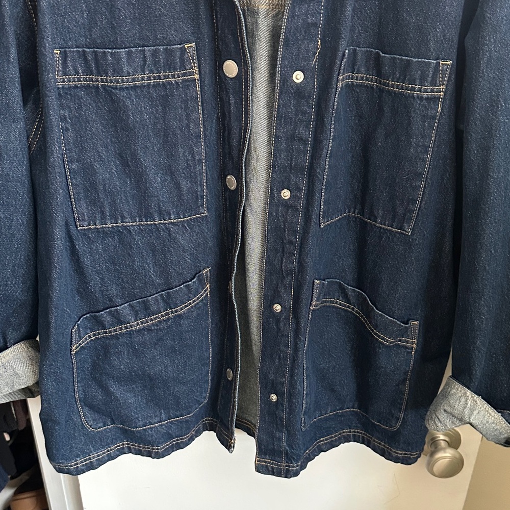 Dark Wash Denim Jacket with Patch Pockets - Picture 2 of 3